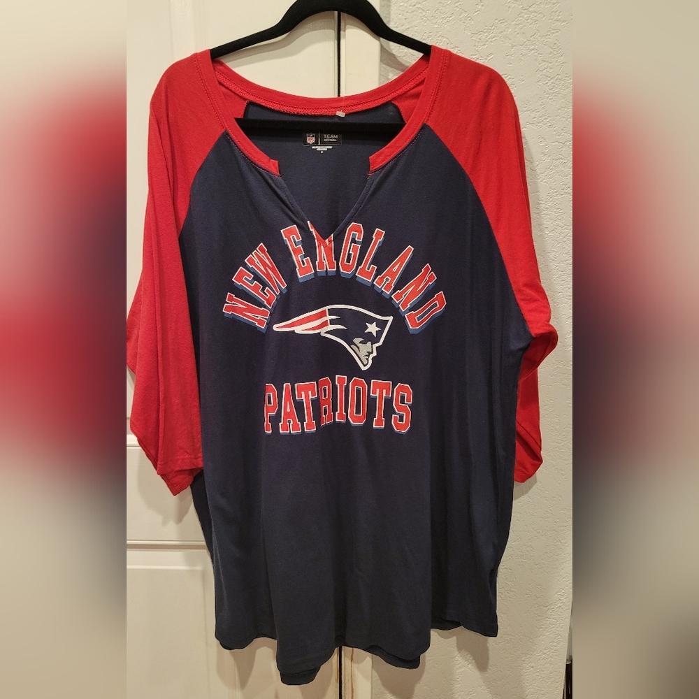 New England NFL Womans Long Sleeve Shirt - Red and Blue